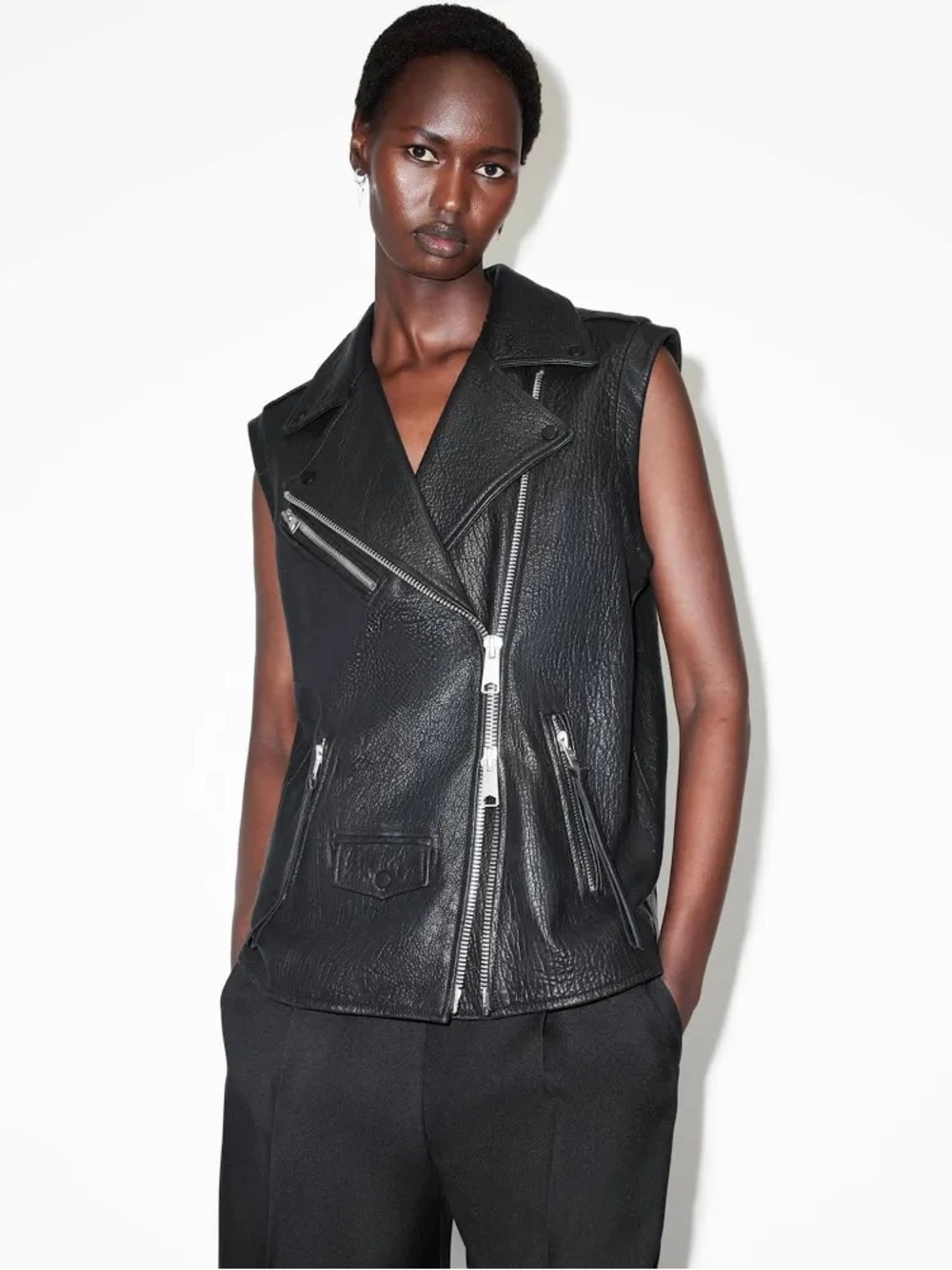 AllSaints Black Sleeveless Leather Moto Vest